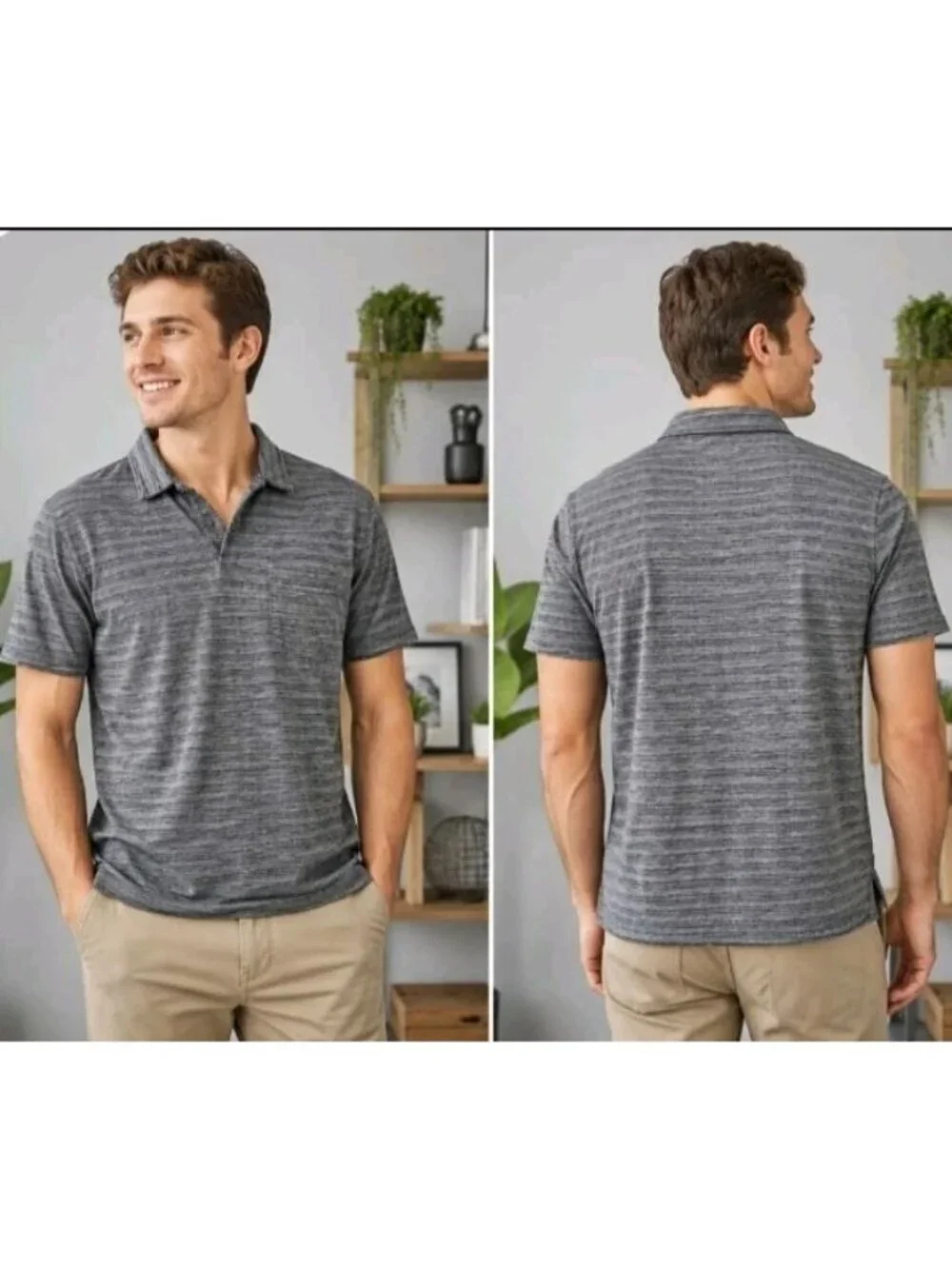 Banana Republic Mens Polo Shirt Casual School Work XL Marled Gray Black Pocket